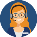animated woman with headset and nametag