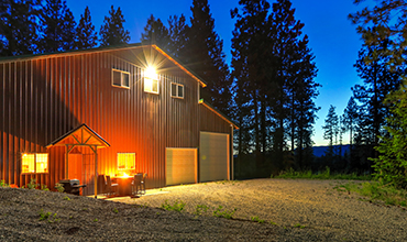 Barn exterior at night