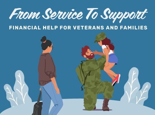from service to support and a soldier holding a child