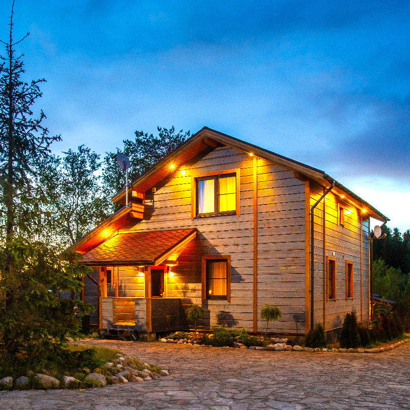 home with yellow lights