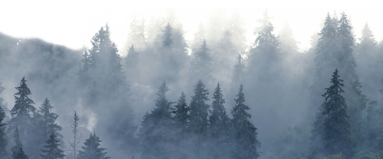 Mountain range on foggy day.